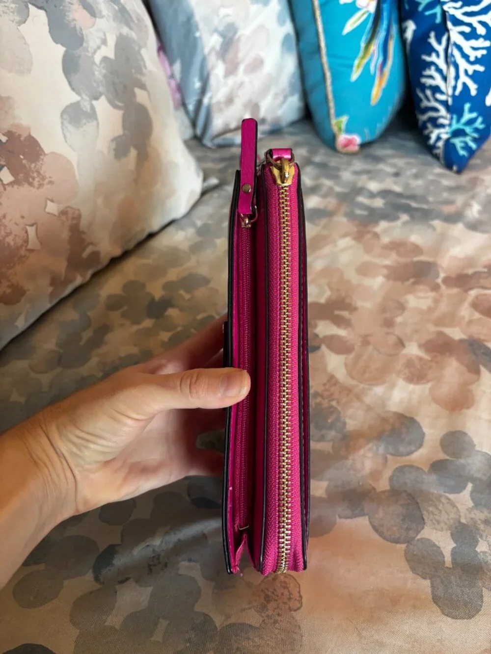 Kate Spade Fuchsia Leather Bi-Fold Zip-Around Wristlet/Wallet